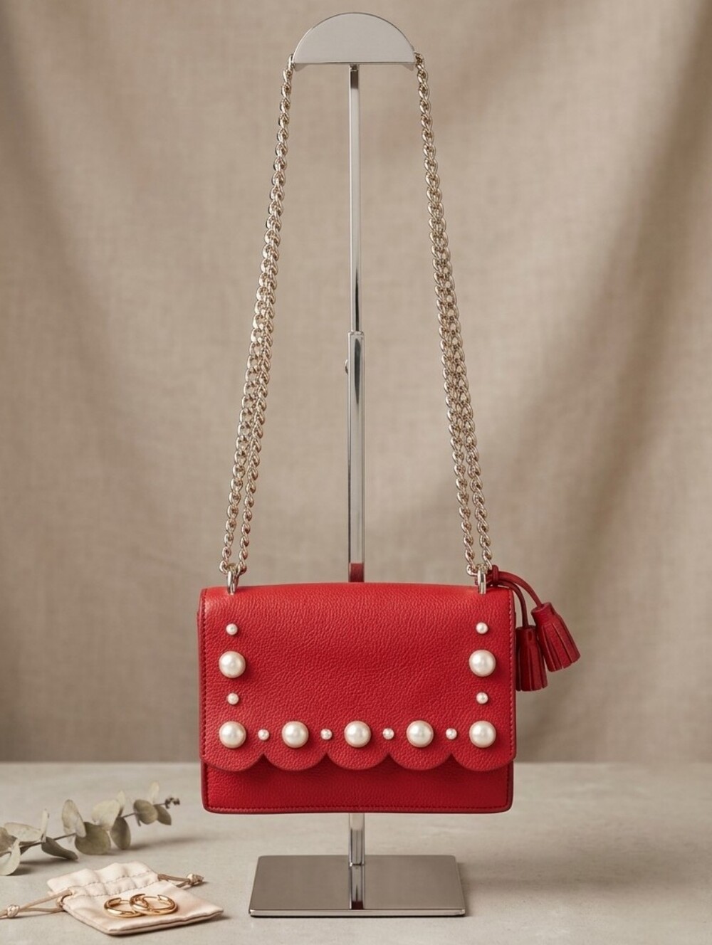 Kate Spade Hayes Street Pearl Hazel Scalloped Crossbody Bag - Royal Red - Picture 1 of 14